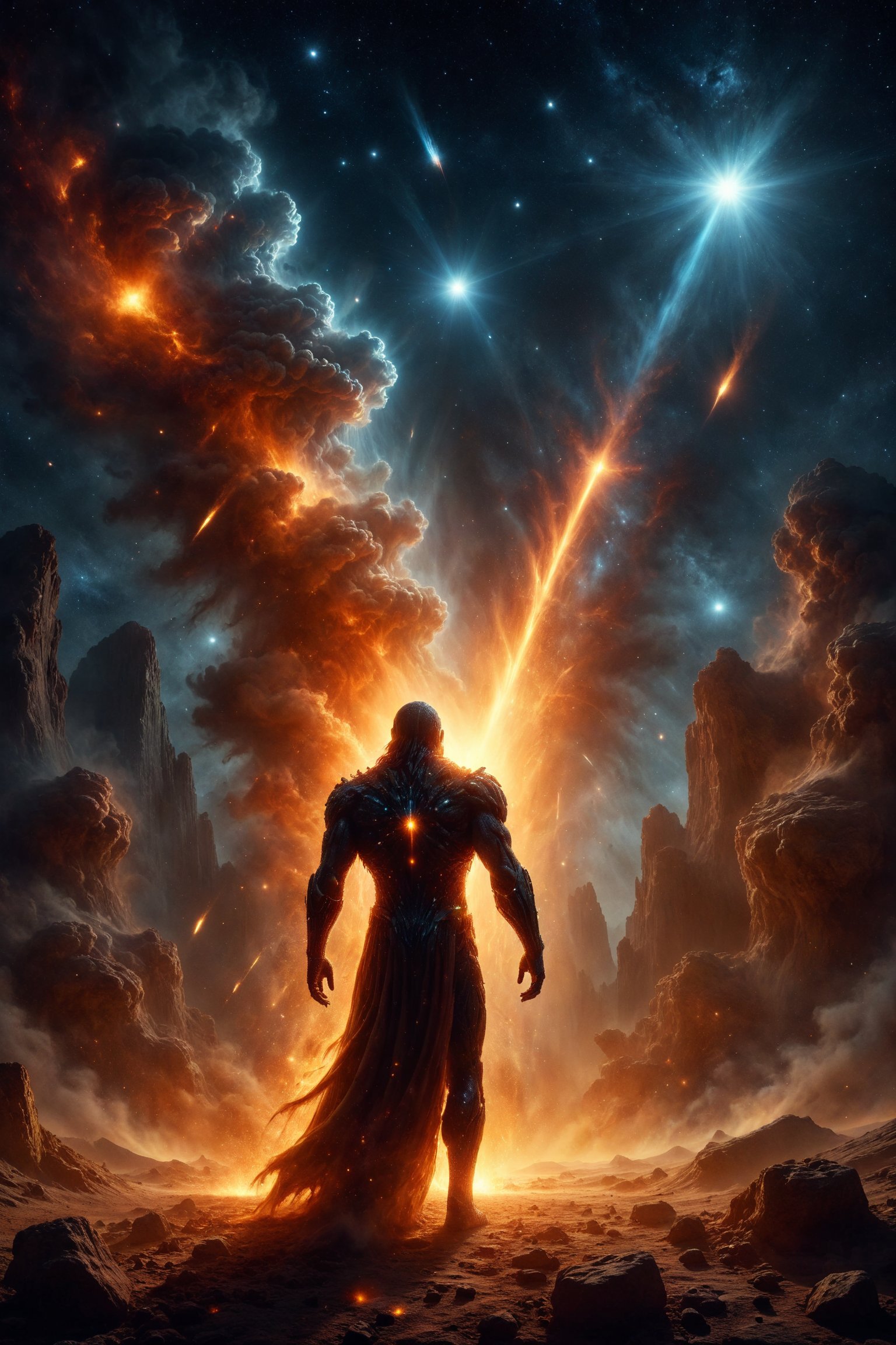 King of cometas,  cometa,  The comet god streaks through the cosmos with a fiery tail and a body adorned with celestial du...