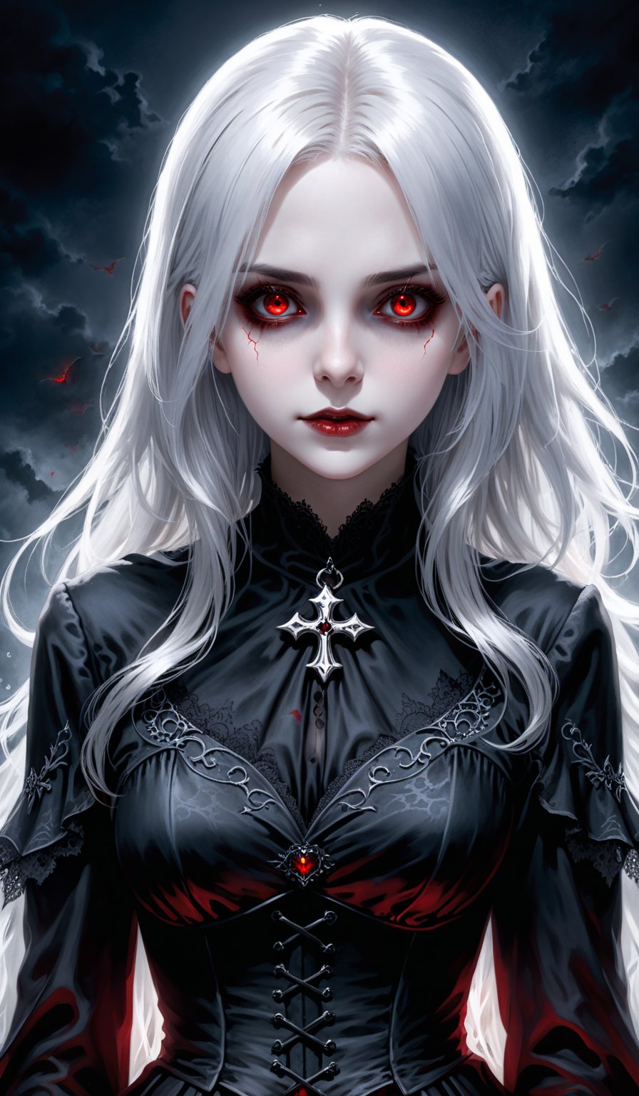 score_9, score_8_up, score_7_up, score_6_up, masterpiece,best quality,illustration,style of Realistic portrait of dark Gothic ghost  Girl,White hair,Red eyes,