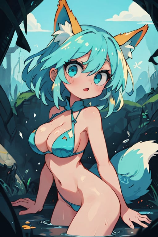 {{{masterpiece}}}, {{{best quality}}}, {{{ultra-detailed}}}, {cinematic lighting}, {illustration}, 1girl, (cyan eyes:1.5), knight, (white hair), bare shoulders,  fox, bangs, (black shirt:0.5), sexy ass, sexy breasts, cleavage, pretty face, pretty eyes, nice hands,  perfect body,PixelArt,bare body,cool,white wind,no closing,Animal ear,no_humans,scenery,（white hair）,1 girl