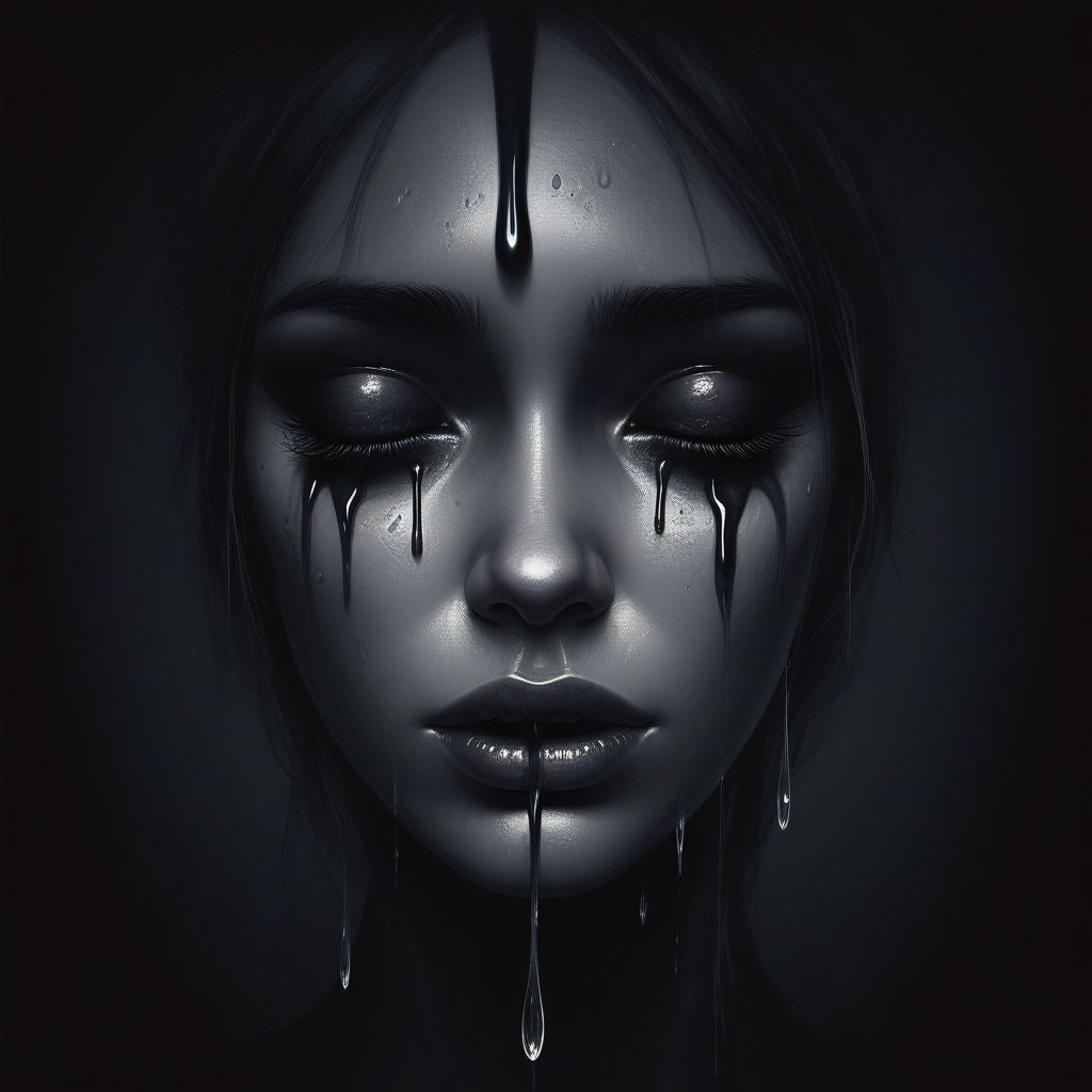 Tears of the World, dark art style illustration. Black theme