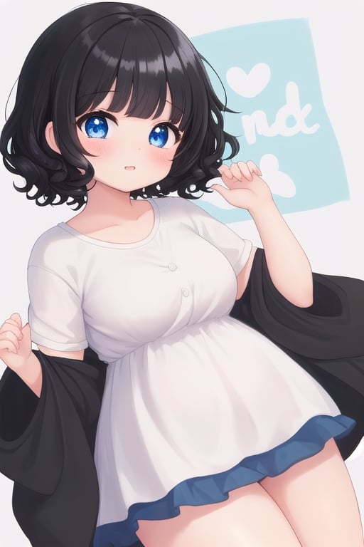 chubby_female,cute,black_hair,curly_hair,short_hair,blue_eyes