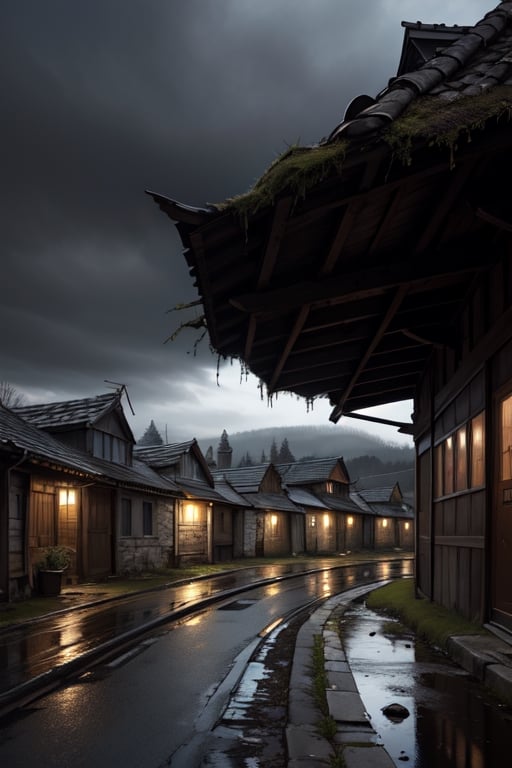 A Dark Underground Village ,Gray Sky