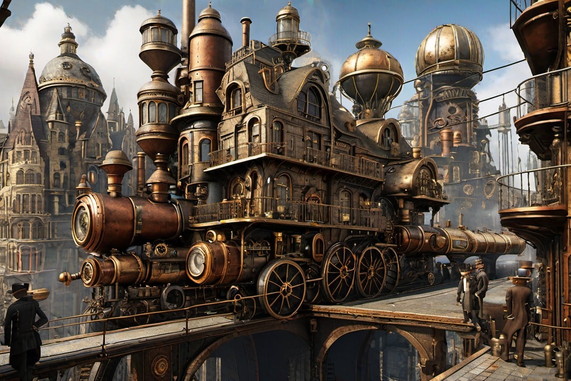 A steampunk city. high detail. Hyper realism. Detailmaster2,more detail XL,photo r3al