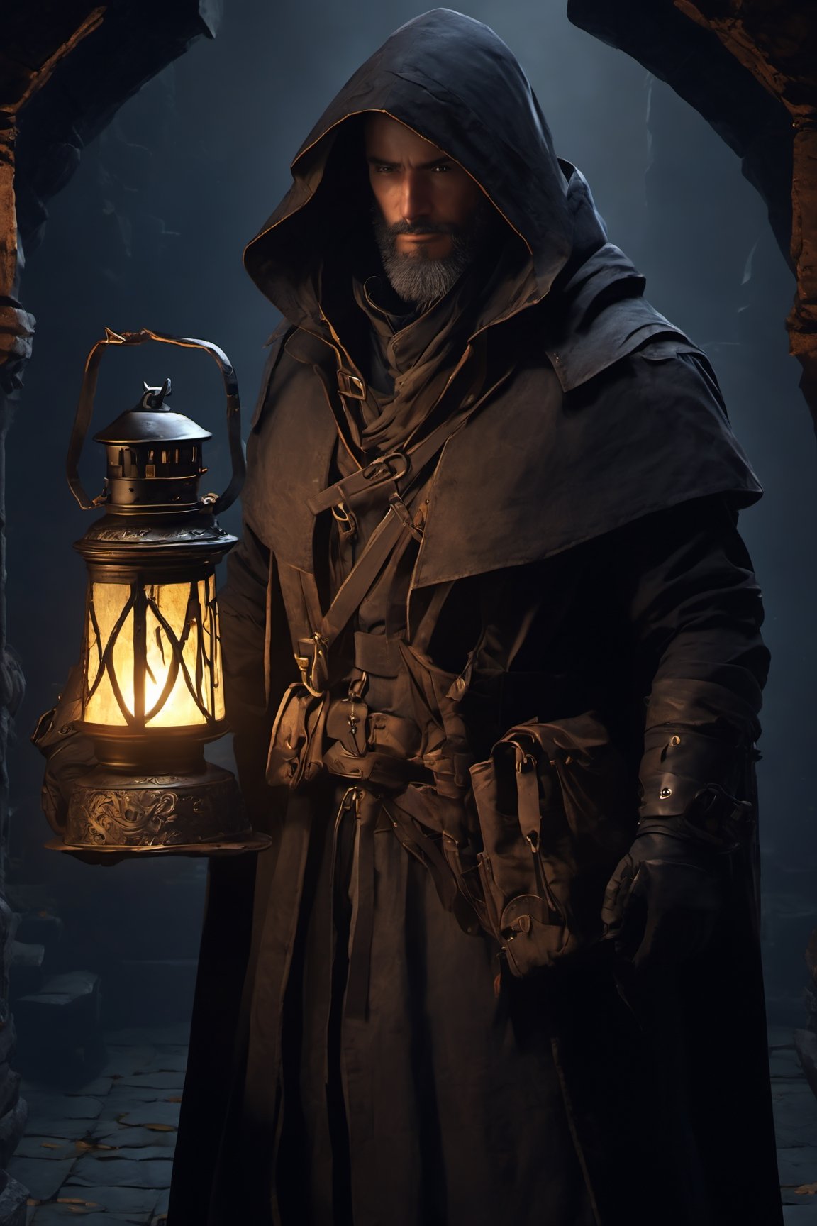 (Highest Quality, 4k, professional lighting, masterpiece, Amazing Details:1.1), (face focus:1.1), (shadowed eyes:1.2),Equipped with a small lantern, a dagger, and a satchel of provisions, Aiden entered the dark, foreboding entrance of the Shadow Crypts.
neutral expression, epic character composition,