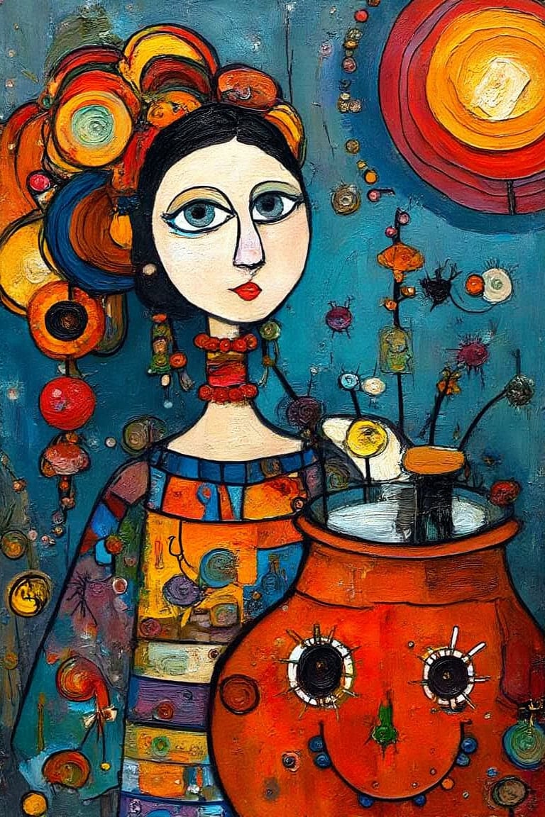 whimsical folk art in the style of Julia pott Quentin Black Kandinsky 