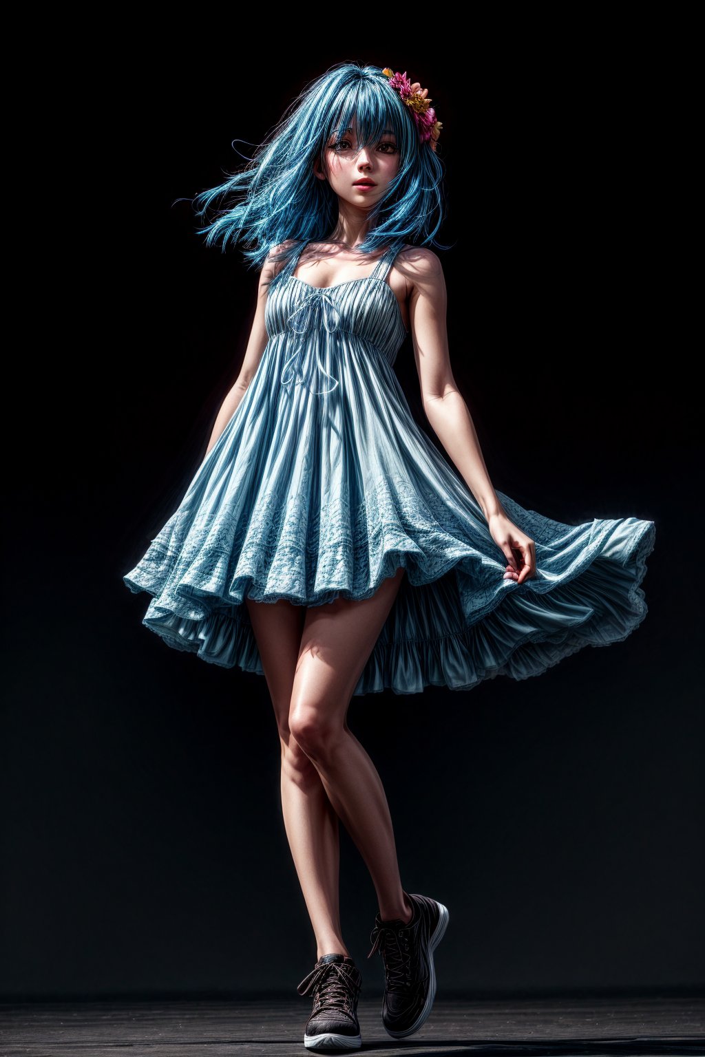 Brown eyes,  blue hair,  wind by 7WhiteFire7 on Tensor.Art