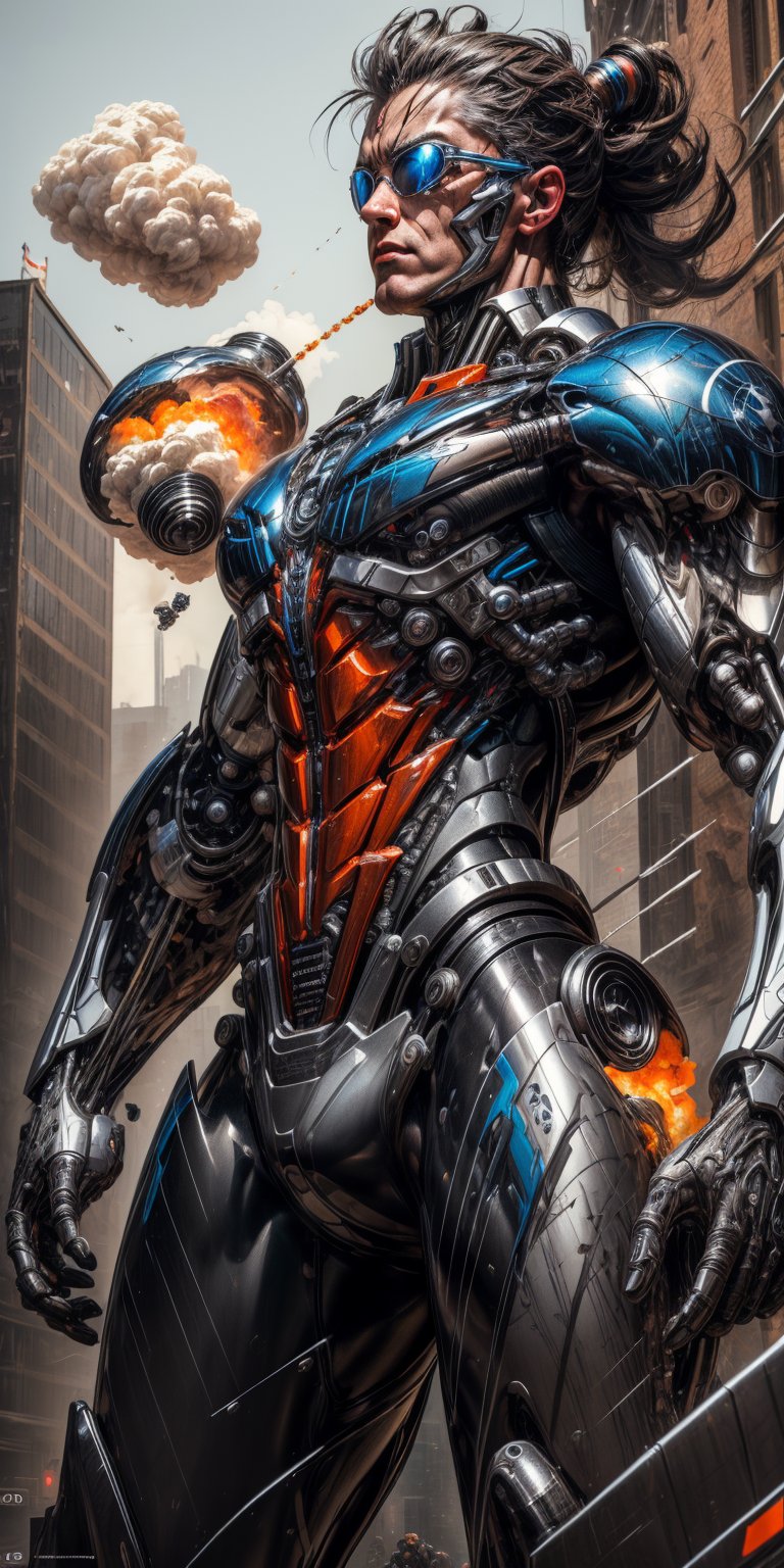 (8k, 3D, UHD, highly detailed, masterpiece, professional oil painting) A hybrid of TERMINATOR  • Intricately detailed, intricate complexity, 8k resolution, octane render, hdr+, photoreal, hyperreal, masterpiece, bodybuilder anatomy

add explosion and the thunderbolts in the background

,mecha musume