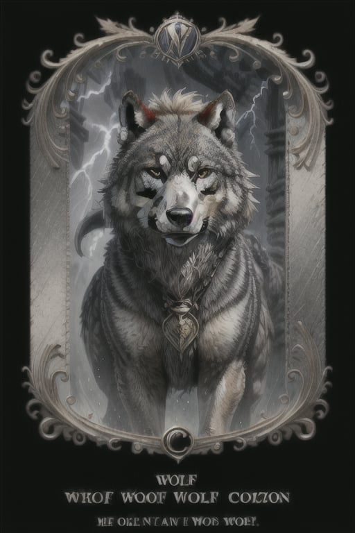 A game card and border design of lightning wolf with decorated borders and icons, in the style of capcom, vibrant colors, fantasy magic, detailed, intricate,Indian