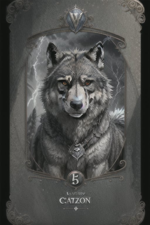 A game card and border design of lightning wolf with decorated borders and icons, in the style of capcom, vibrant colors, fantasy magic, detailed, intricate,Indian