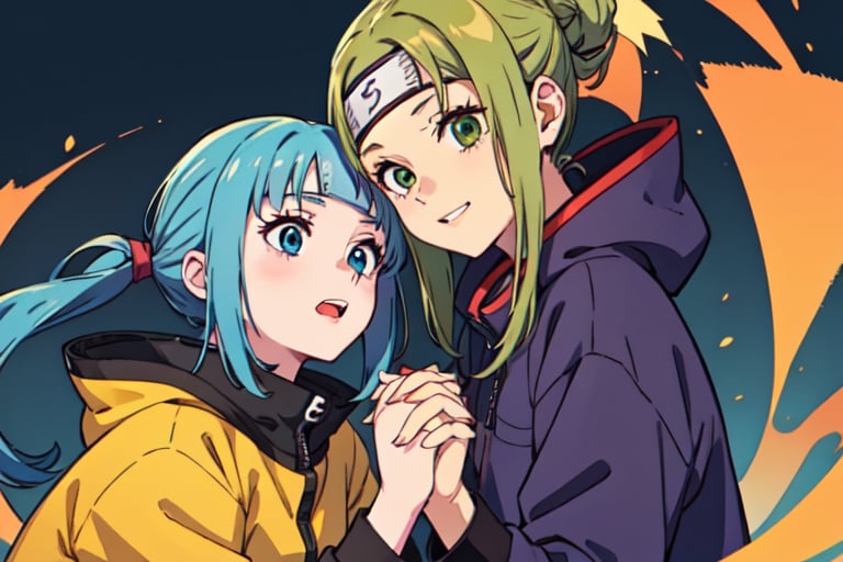 2girl. naruto woman with hinata holding hands