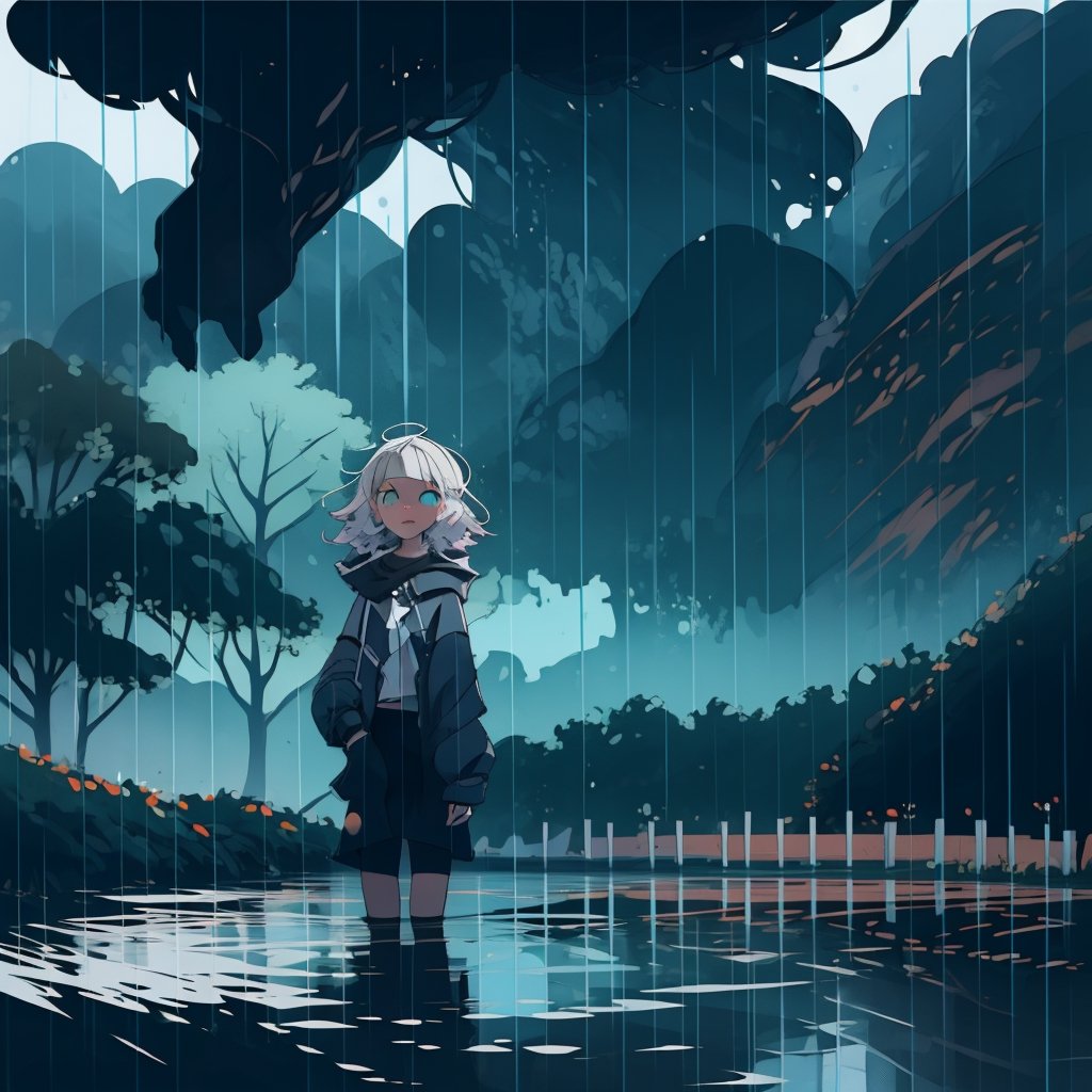 a park on a rainy afternoon, dark weather,SAM YANG