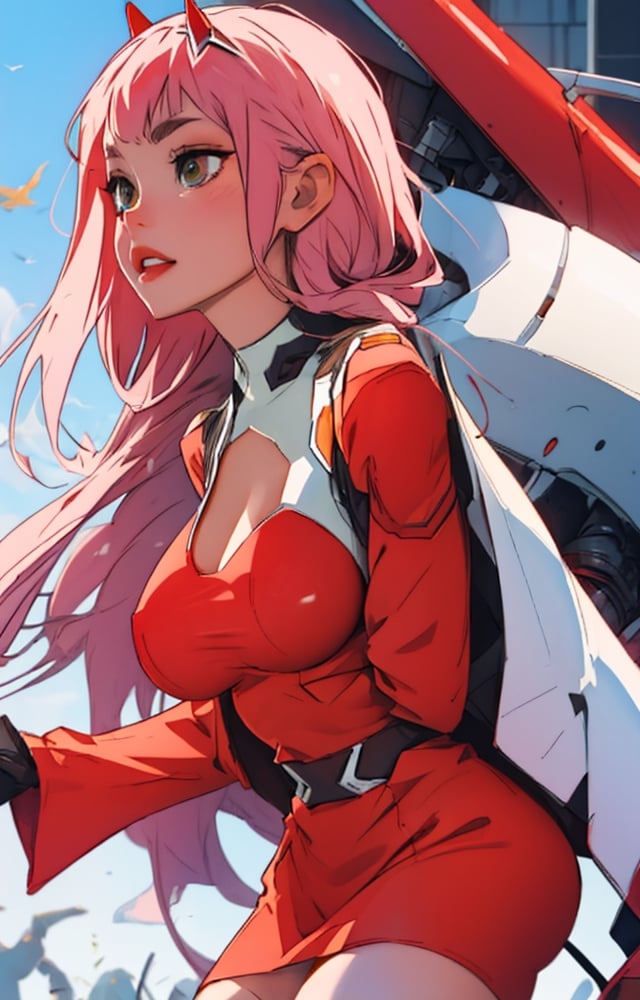 zero two, big_boobs,dress,red