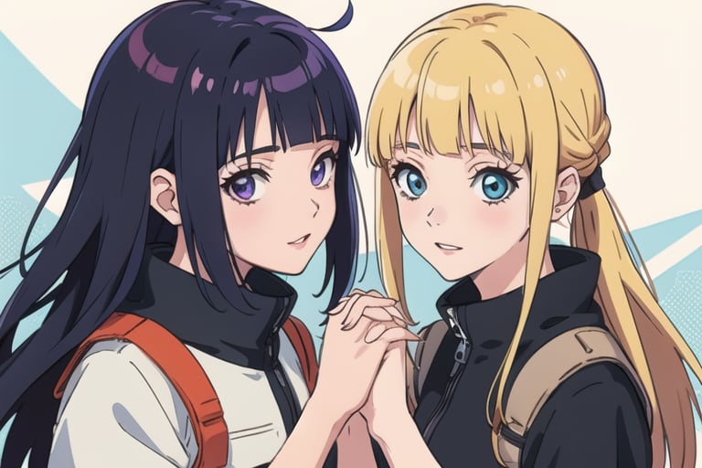 2girl. naruto woman with hinata holding hands