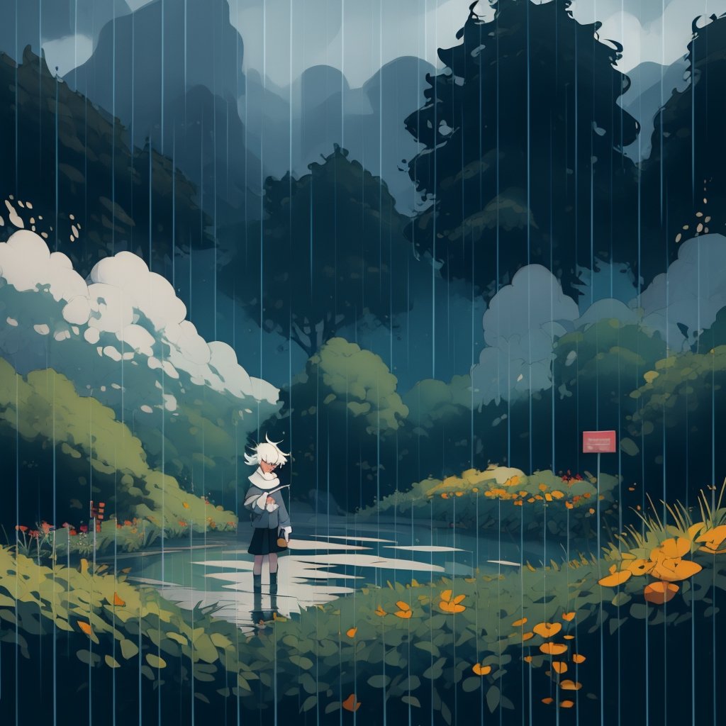 a park on a rainy afternoon, dark weather,SAM YANG