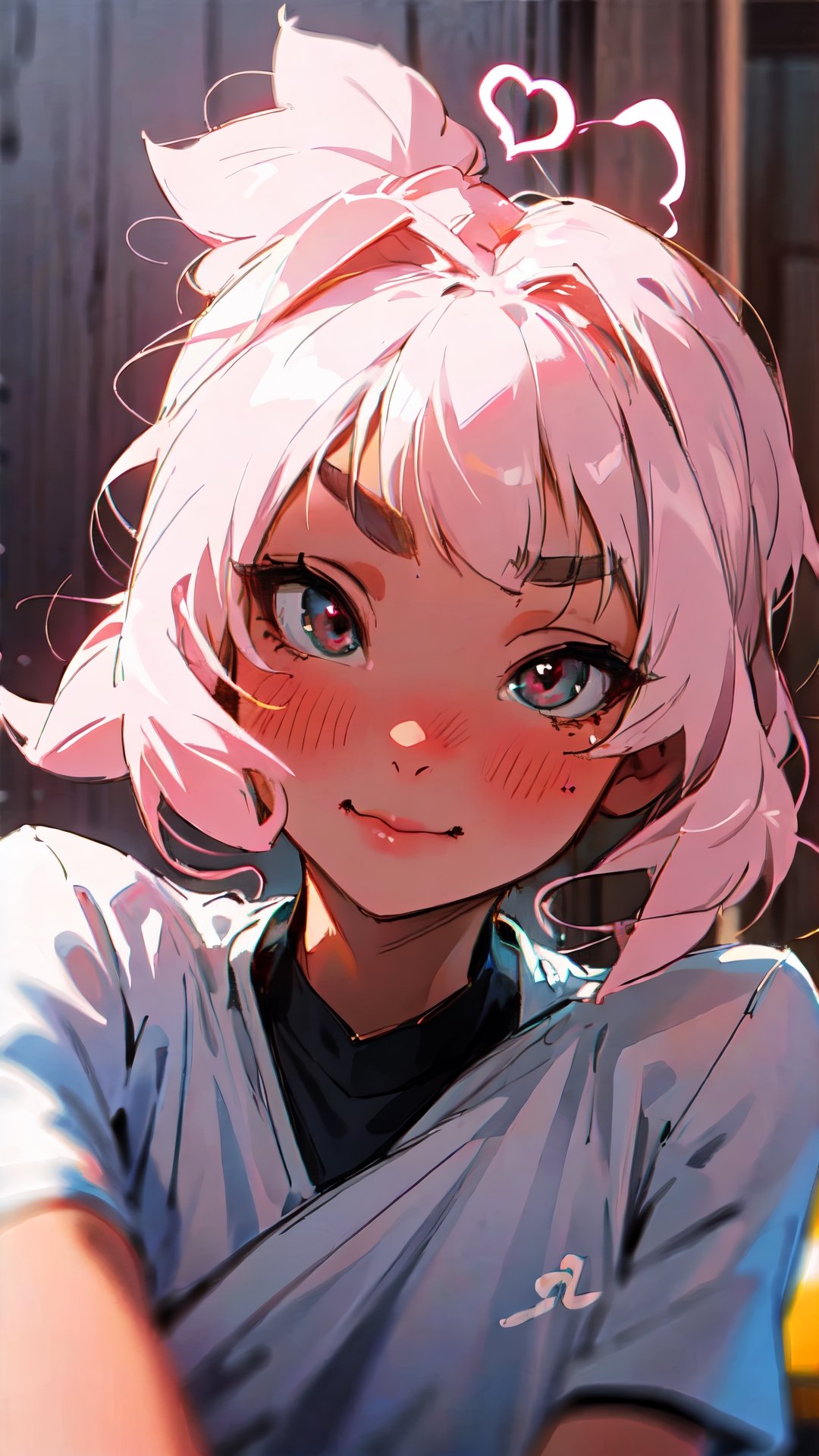 1girl,shitty t-shirt naval base,eyebrows,heart eyes,beautiful girl, blush,cute face, 