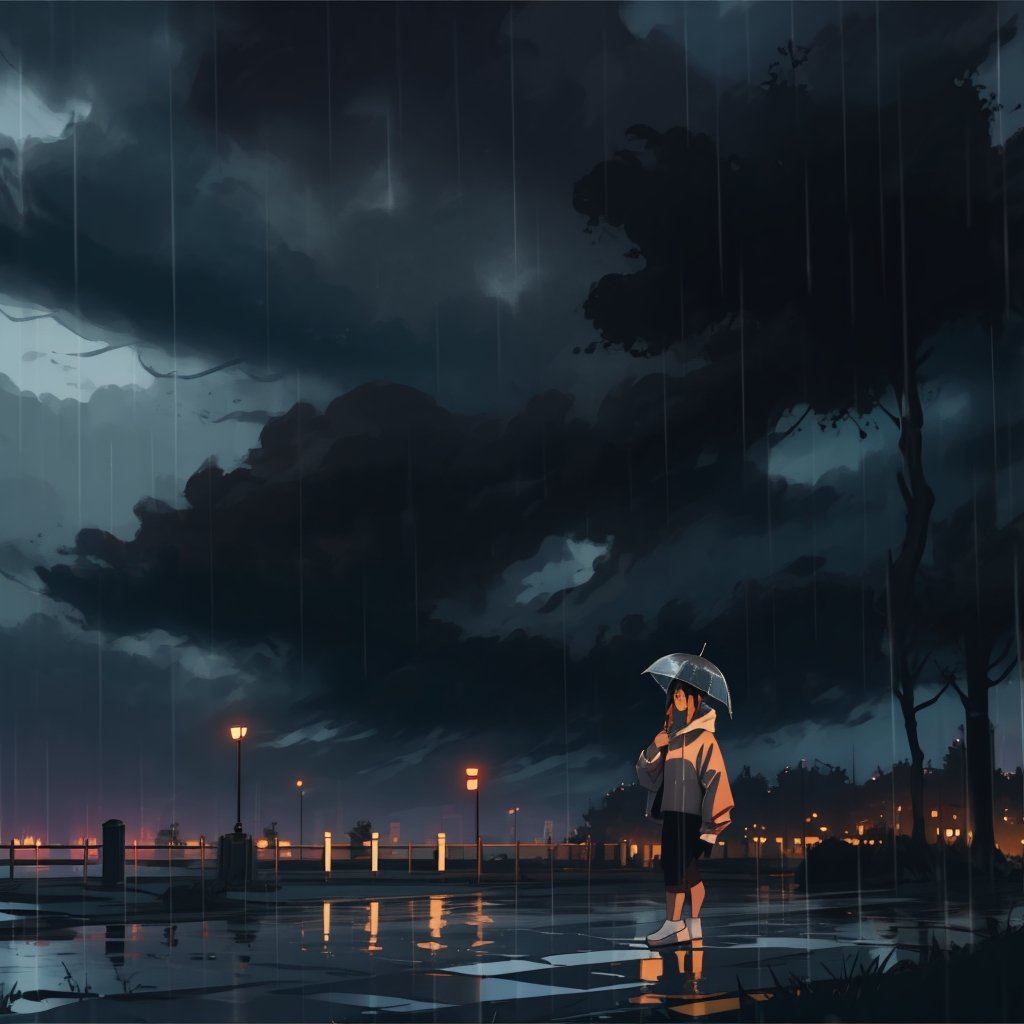 a park on a rainy afternoon, dark weather,SAM YANG