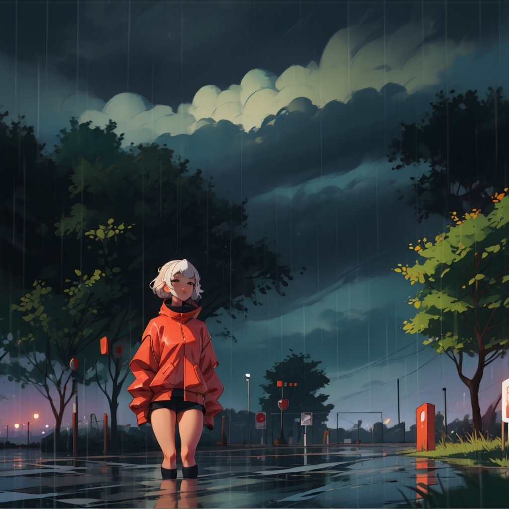 a park on a rainy afternoon, dark weather,SAM YANG