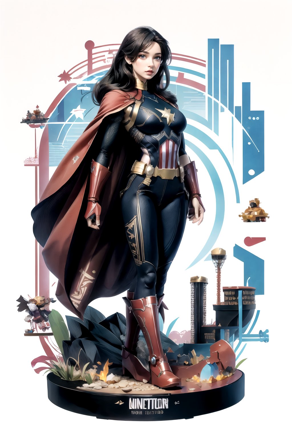 character design panel strip of a fully articulated miniature figurine,  karina,  as a superhero by mixinchunnn on Tensor.Art