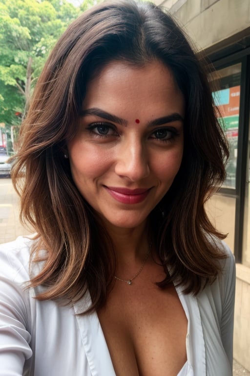 an indian milf matured woman face,  evil smiling emotions ,  blushing shy smile by user_619945891993915458 on Tensor.Art