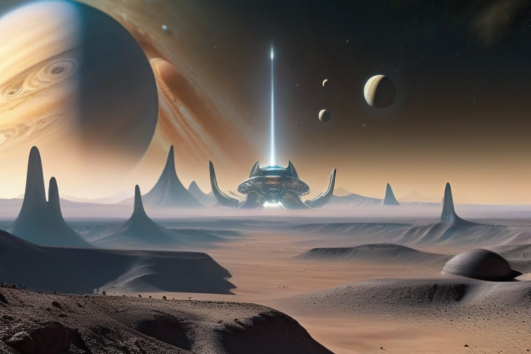 A distant planet, its surface covered in alien lifeforms and technology.