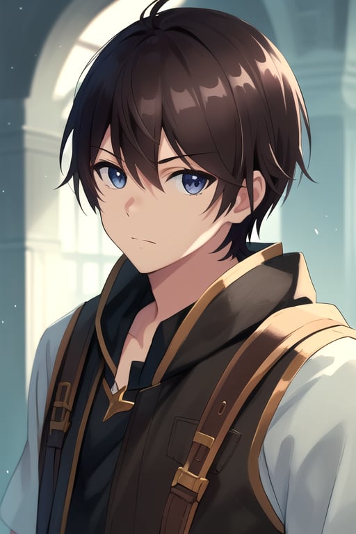 masterpiece, best quality, ultra-detailed, illustration, 1boy, solo, male focus, looking at viewer, upper body, depth of field,noir_stalgia, brown hair