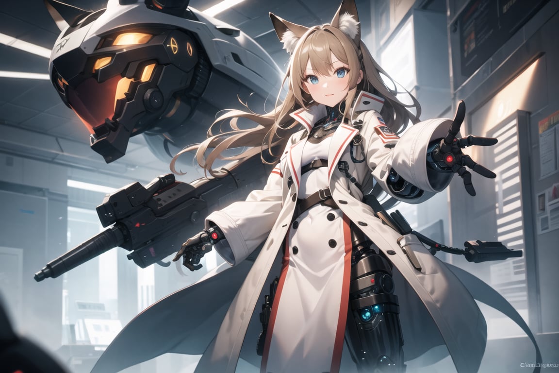 futuristic, foxy girl, light brown and white coat, fantasy, cybernetic,Xxmix_Catecat