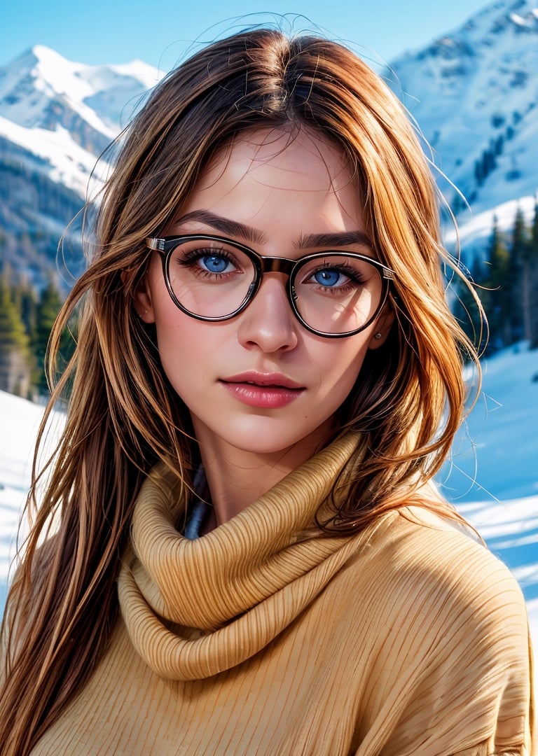 A photo of emb-babs,  as a beautiful woman in a thick sweater,  wearing stylish glasses by Dofrobuay on Tensor.Art