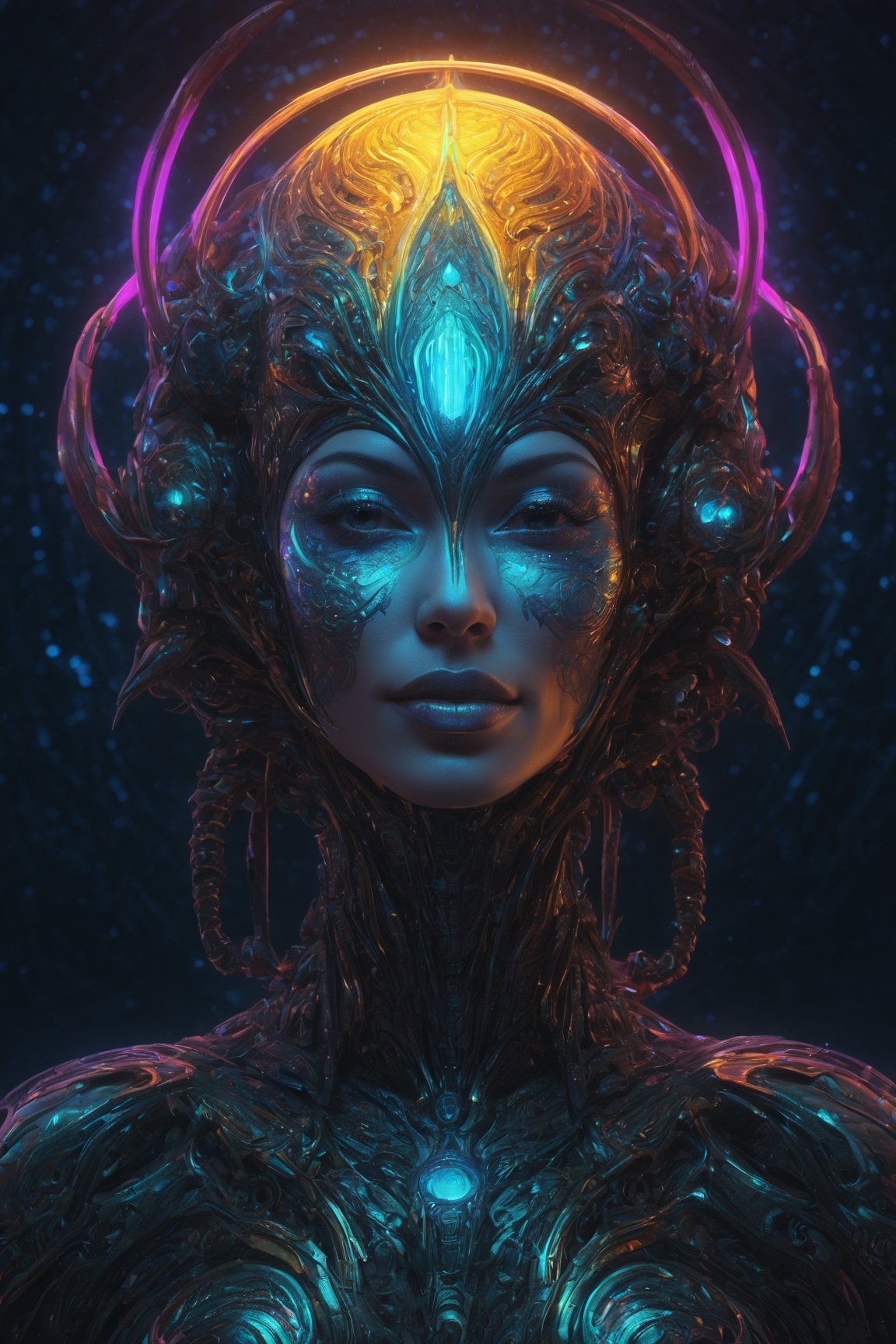 extremely psychedelic beautiful brutalist cyborg organism infected by night. intricate,  elegant,  highly detailed by Dofr...