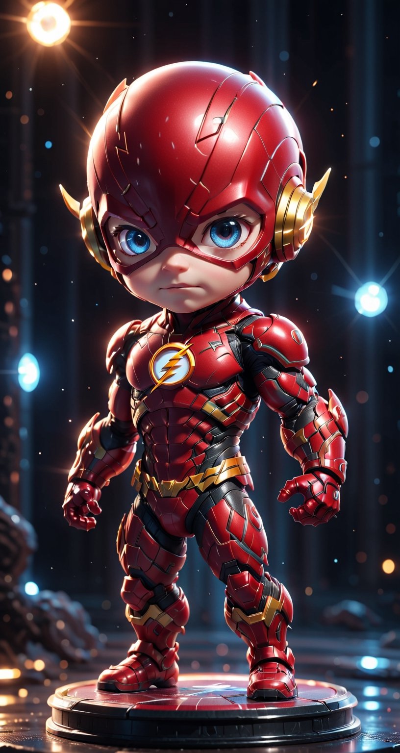 (a The Flash in Marvel ), small and cute, (eye color switch), (bright and clear eyes), anime style, depth of field, lighting cinematic lighting, divine rays, ray tracing, reflected light, glow light, side view, close up, masterpiece, best quality, high resolution, super detailed, high resolution surgery precise resolution, UHD, skin texture,full_body,chibi,best quality, 32k uhd, Epic CG masterpiece, hdr, dtm, full ha, 8K, extremely detailed graphics, stunning colors, 3D rendering, surreal, cinematic lighting effects, 00, surreal, Ultra wide angle, highest quality, extremely delicate, stunning lights and shadows,HD 