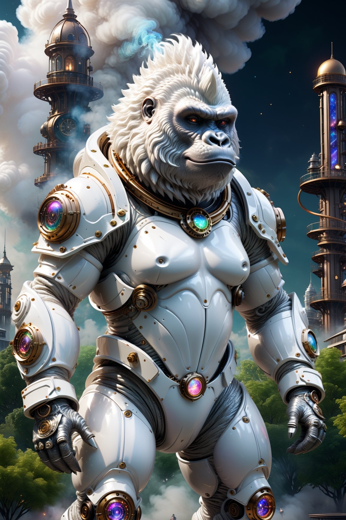 galaxies, spirals, space, nebulae, stars, smoke, iridescent, intricate detail, in the shape of a steampunk white gorilla, full body ,octane render, hyper realistic , octane render, 8k, uplight ,dreamlikeart
Modern park in the city,wide wide shot,Designed by a renowned architectural firm,There are large sculptures,Character activities,Rich in greenery,photographrealistic, ultra hyper-detailed, intricated, dramatics, overcast weather, shadowed, HighDynamicRange,Landscape composition --auto