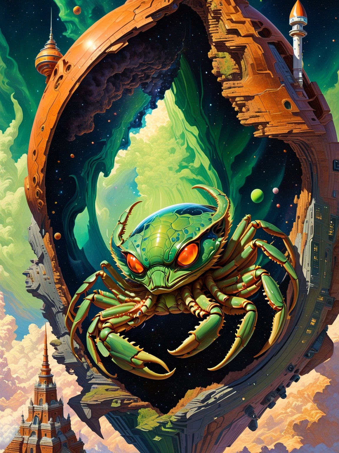 Chimney Goyf and opening of the universe's 1 0 th dimension unlocking gravity and momentum,  evil looking slimy green alie...