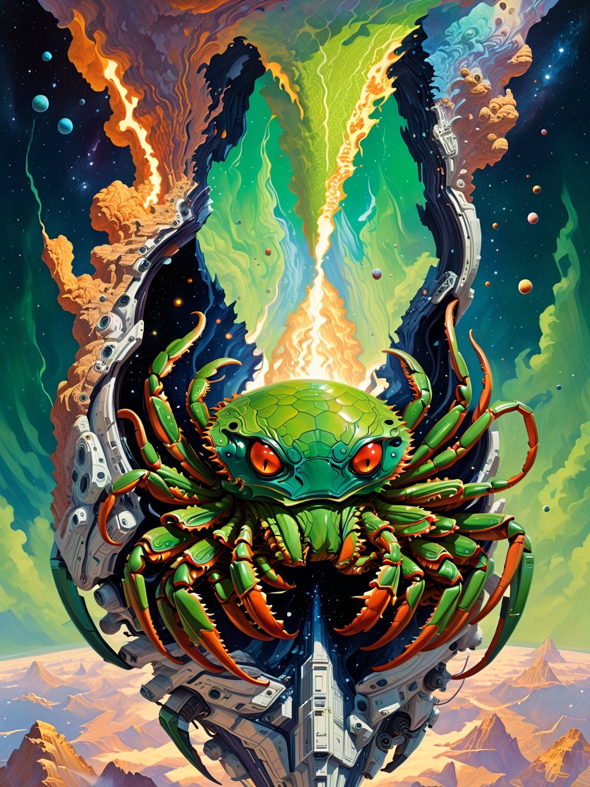 Chimney Goyf and opening of the universe's 1 0 th dimension unlocking gravity and momentum,  evil looking slimy green alie...