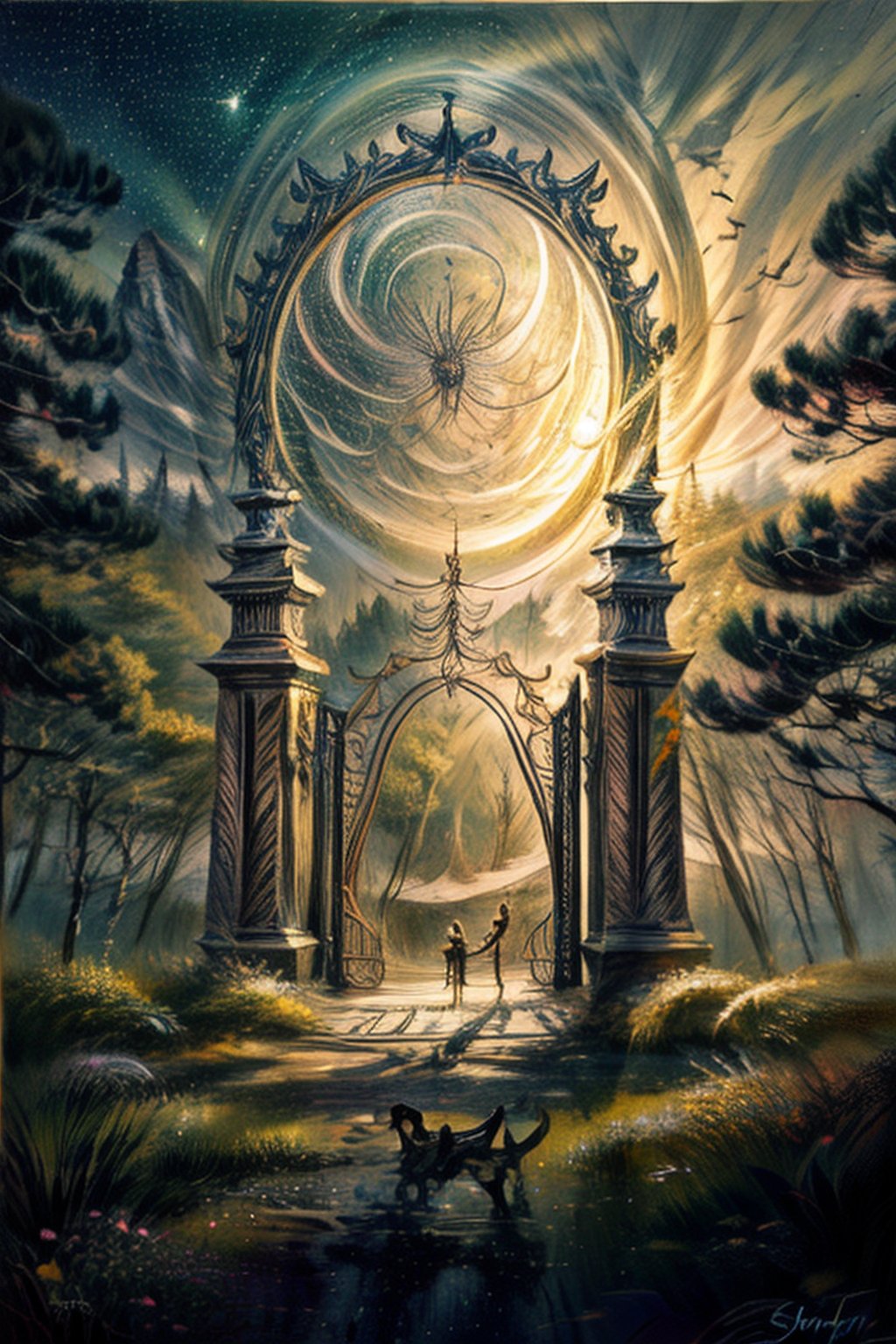 Masterpiece,  detailed portrait of mythical gate to different dimension,  fantasy world by Trycillium_07 on Tensor.Art
