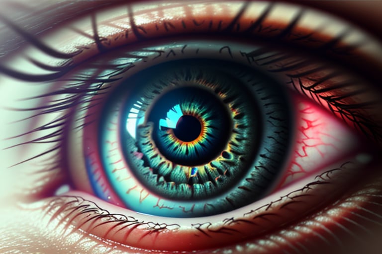 Blue eye macro shot, clear view of cornea and retina,perfecteyes, highly detailed,Science Fiction