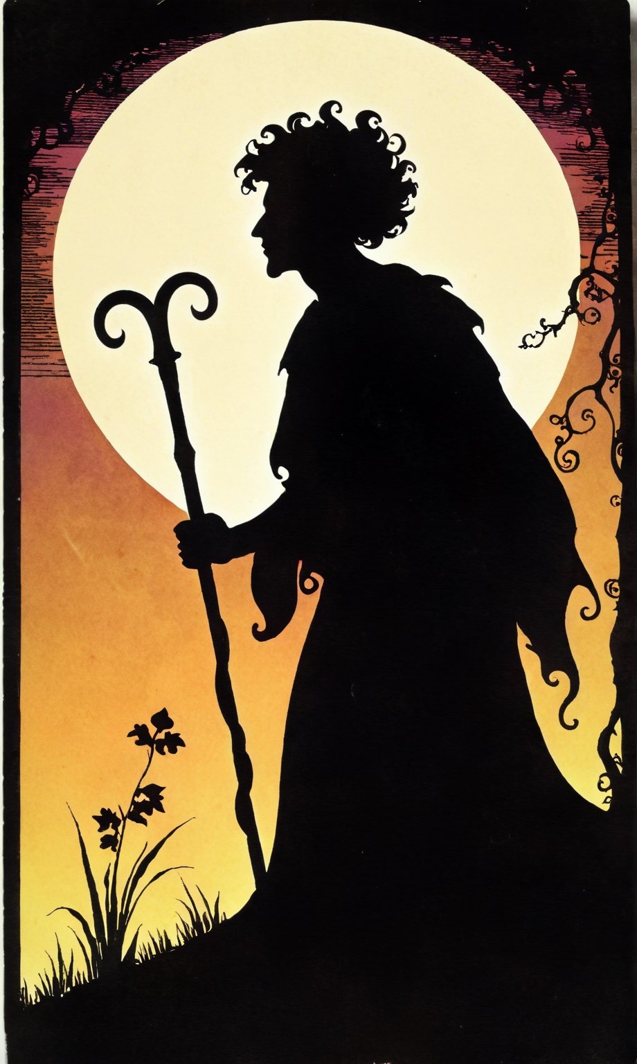 Shadow Work a looming "The Fool" silhouette of a shadow world tarot of "The Fool" equivalent. Be creative and generate the...
