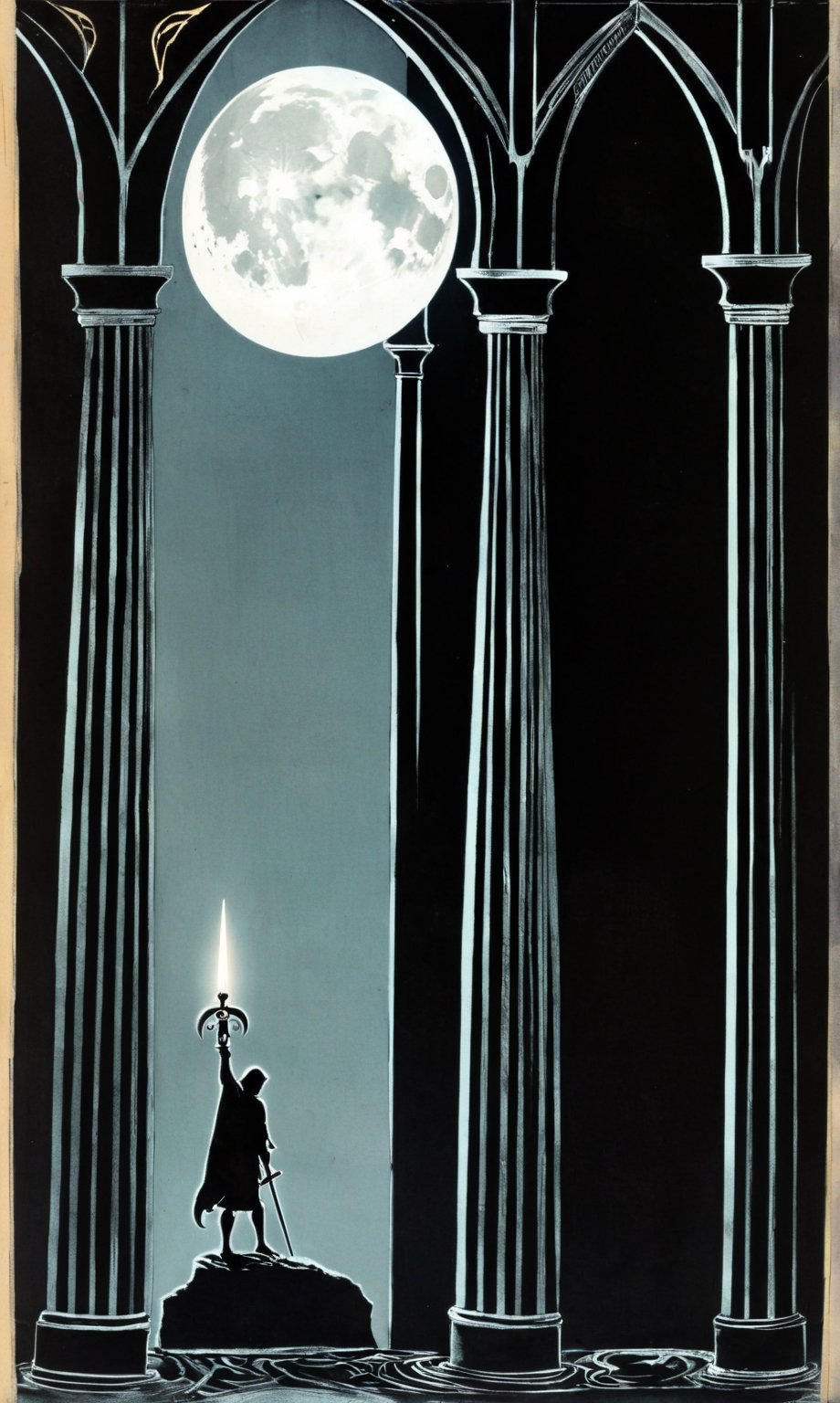 Shadow Work interpretation of a ritual practitioner channeling energy between above and below,  extremely large foreground...