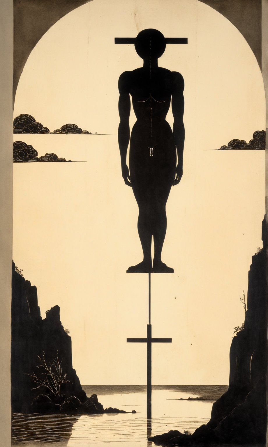 Shadow Work interpretation of a ritual practitioner archetype channeling internal power,  extremely large foreground silho...