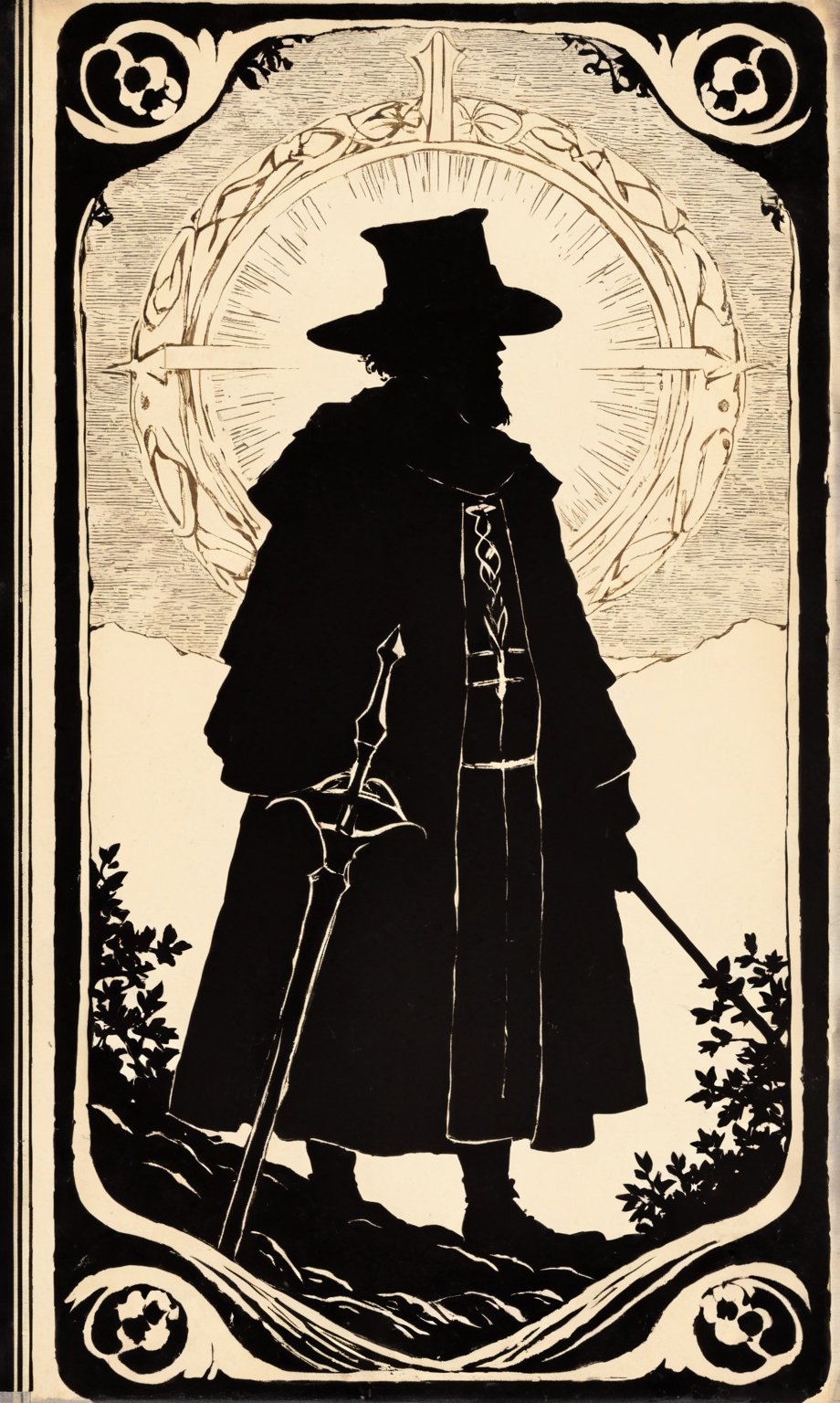 Shadow Work a looming "The Fool" silhouette of a shadow world tarot of "The Fool" equivalent. Be creative and generate the...