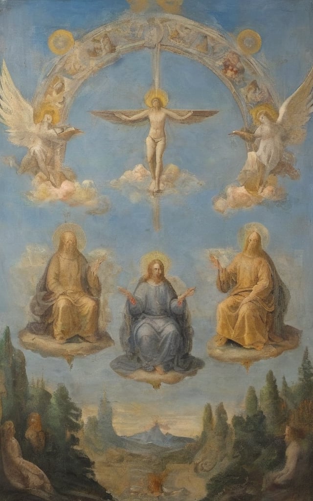 Holy Trinity symbol in the sky. Not a single human. Nature,  Nature,  leonardo by Anyashy on Tensor.Art