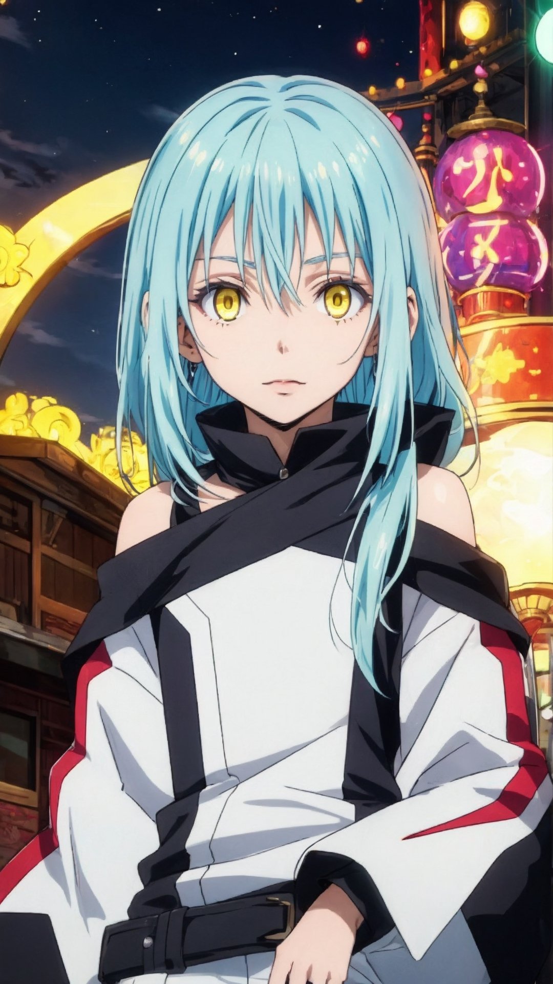 Rimuru Tempest, Yellow Eyes, Blue Hair, Shoulder-Length Hair, Fair Skin,
