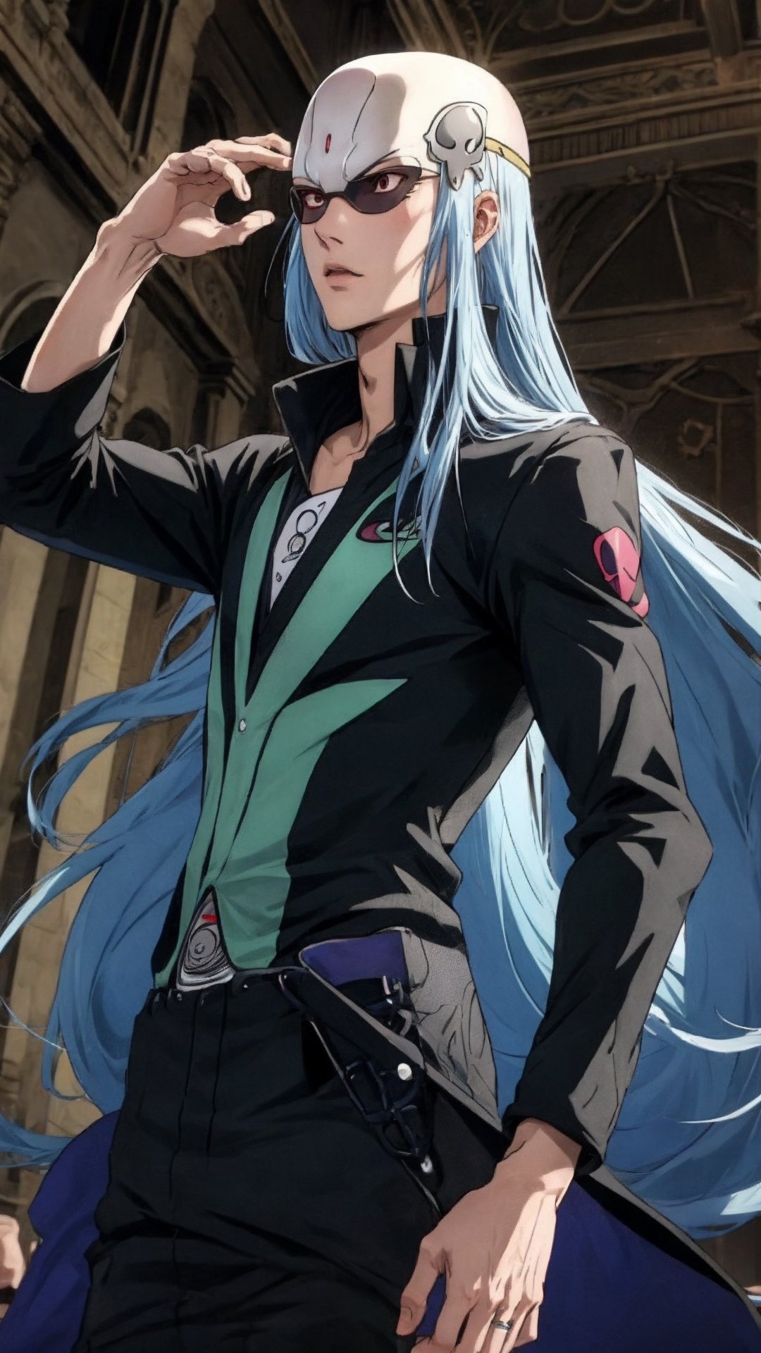 BERETTA, blue hair, very long hair
