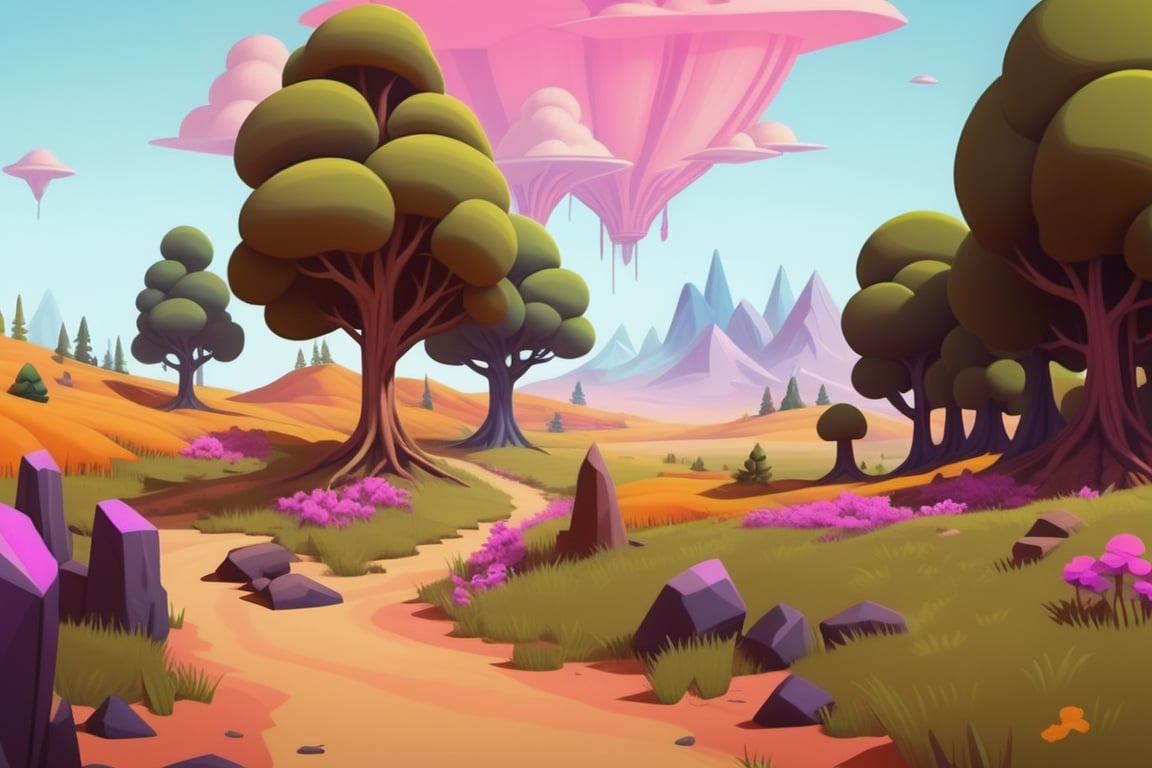 2D sprite of a Stylized landscape, surreal art style with a vibrant color palette, dreamlike landscapes  ,designed for an RTS game. 