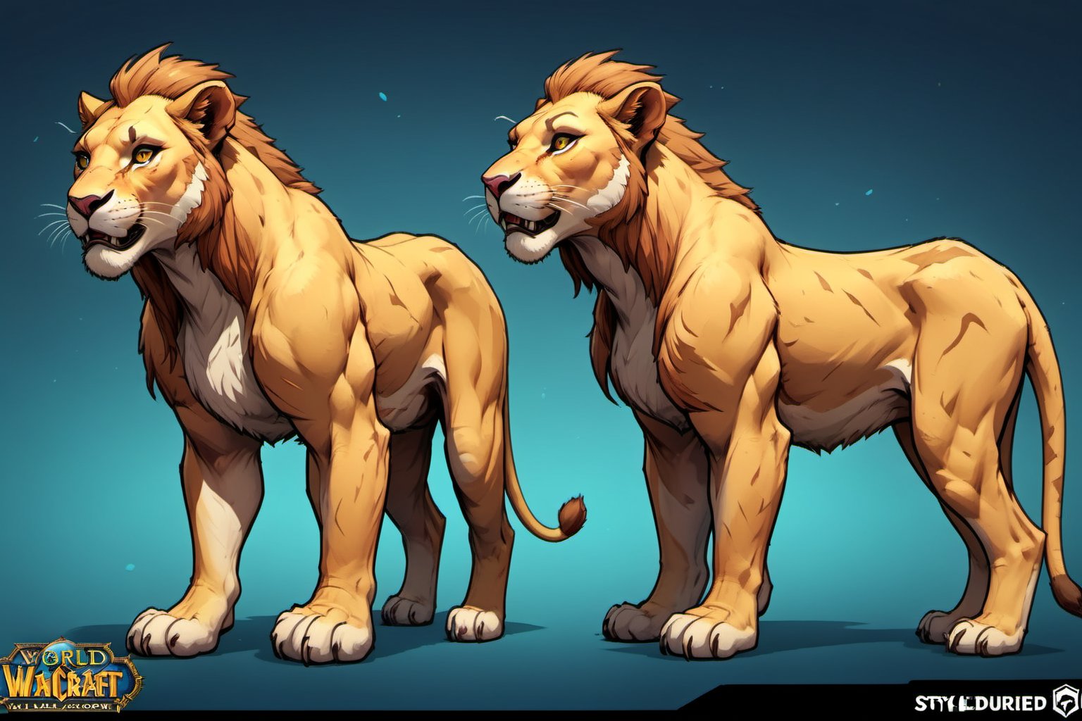 ((Hand Painted, Stylized, Game character, Concept Art,character sheet of a lioness, Stylized Textures, Hand Painted Textures, Cartoon, World of Warcraft style)), Stylized asset,  more detail XL, greg rutkowski, (world of warcraft style asset, artstation style, stylized station, 3d extrude style, flipped normals style), stylized prop,  3d, cartoon proportions,comic book, work of art,  breathtaking lioness , Let the concept merge fantasy and nature in a mix of UHD, sideview


