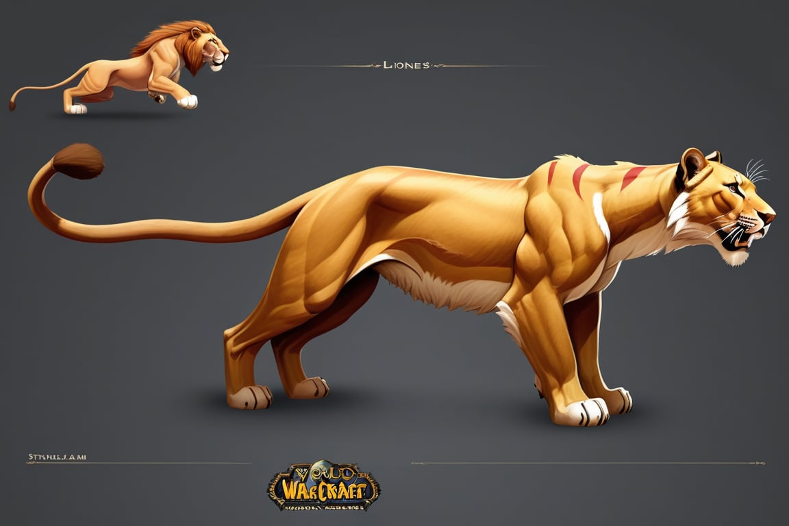 ((Concept Art, Fantasy, World of Warcraft Style, Artstation Style, Hand Painted, Stylized, Beautiful Colors, Game Art, female lioness mount, Stylized Game)), side_view,realistic