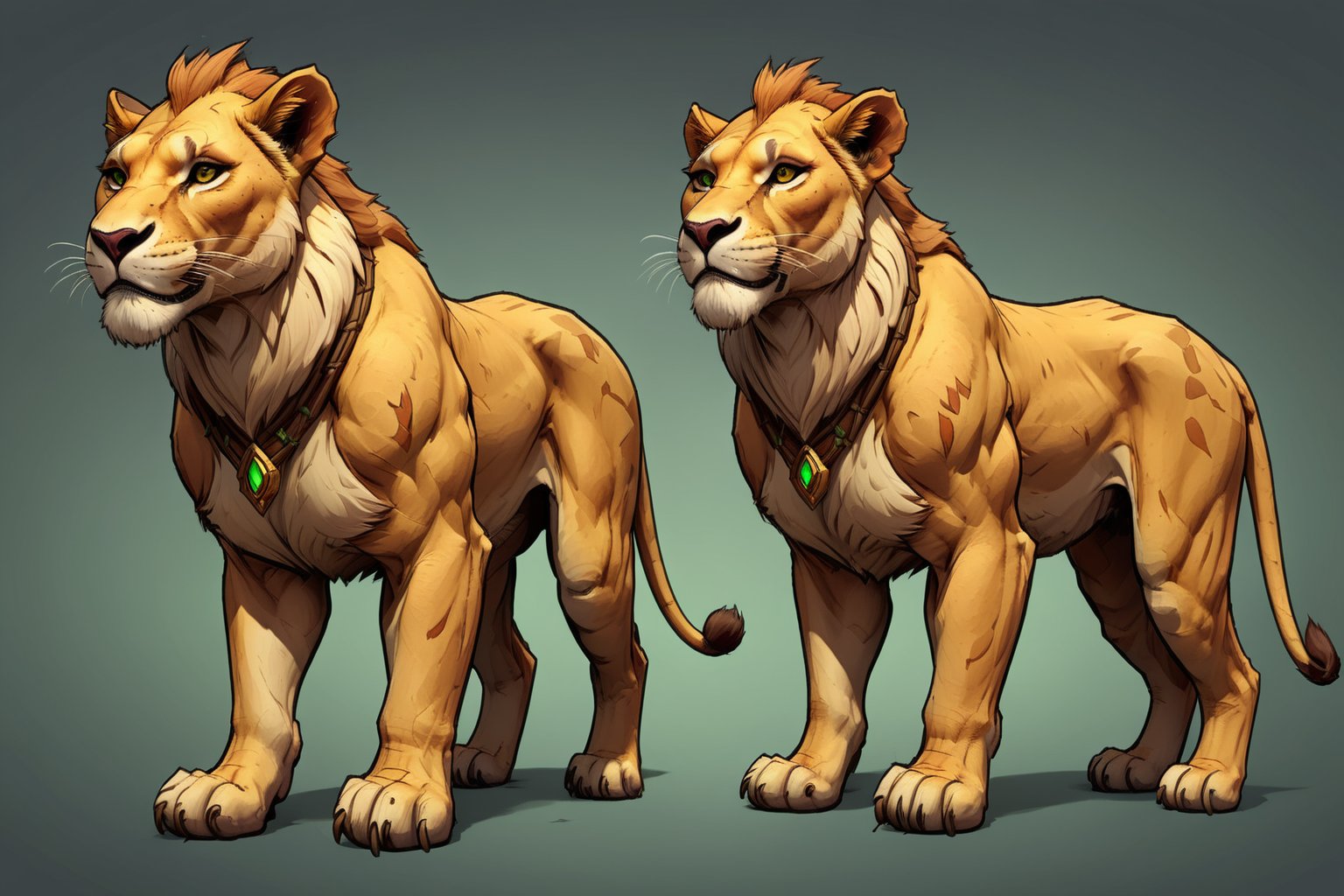 ((Hand Painted, Stylized, Game character, Concept Art,character sheet of a lioness, Stylized Textures, Hand Painted Textures, Cartoon, World of Warcraft style)), Stylized asset,  more detail XL, greg rutkowski, (world of warcraft style asset, artstation style, stylized station, 3d extrude style, flipped normals style), stylized prop,  3d, cartoon proportions,comic book, work of art,  breathtaking lioness , Let the concept merge fantasy and nature in a mix of UHD, sideview


