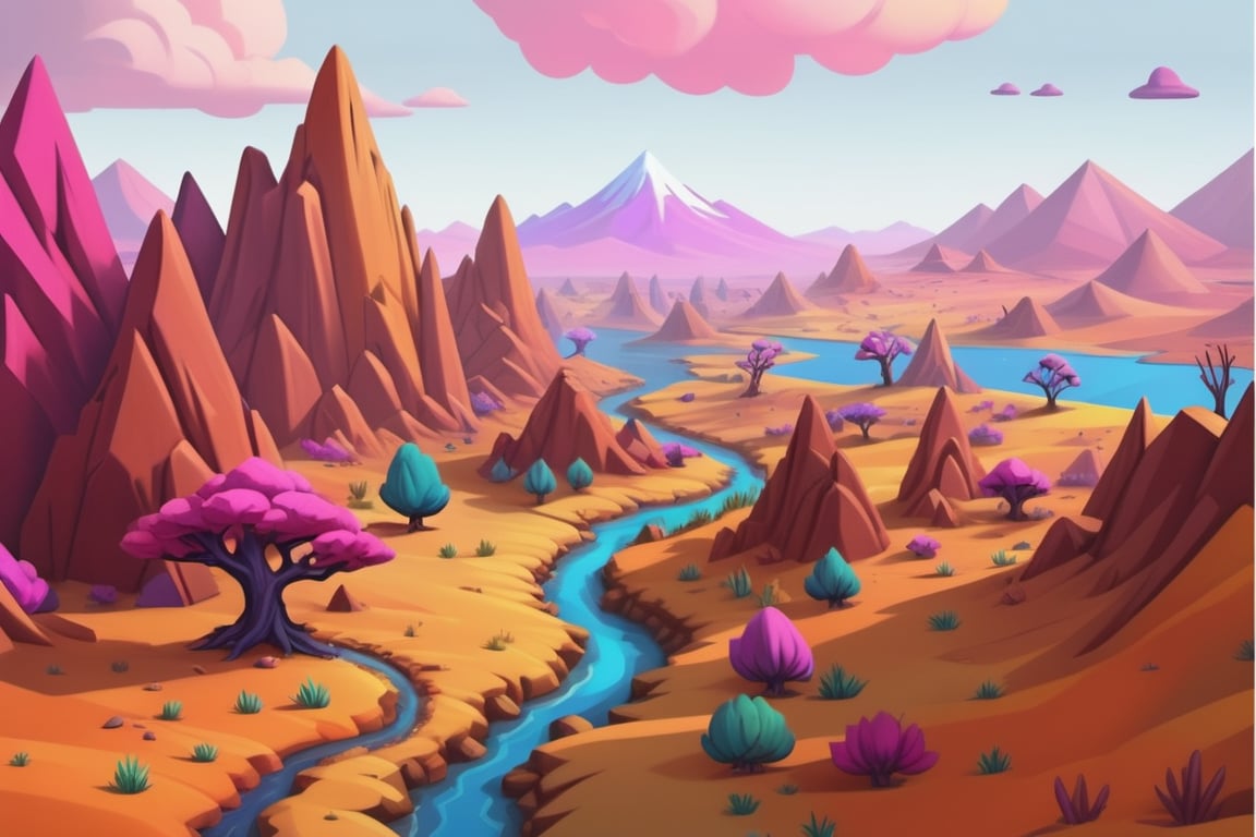 2D sprite of a Stylized landscape, surreal art style with a vibrant color palette, dreamlike landscapes  ,designed for an RTS game. 