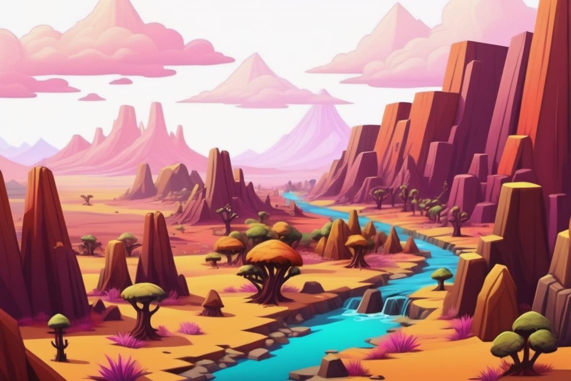 2D sprite of a Stylized landscape, surreal art style with a vibrant color palette, dreamlike landscapes  ,designed for an RTS game. 