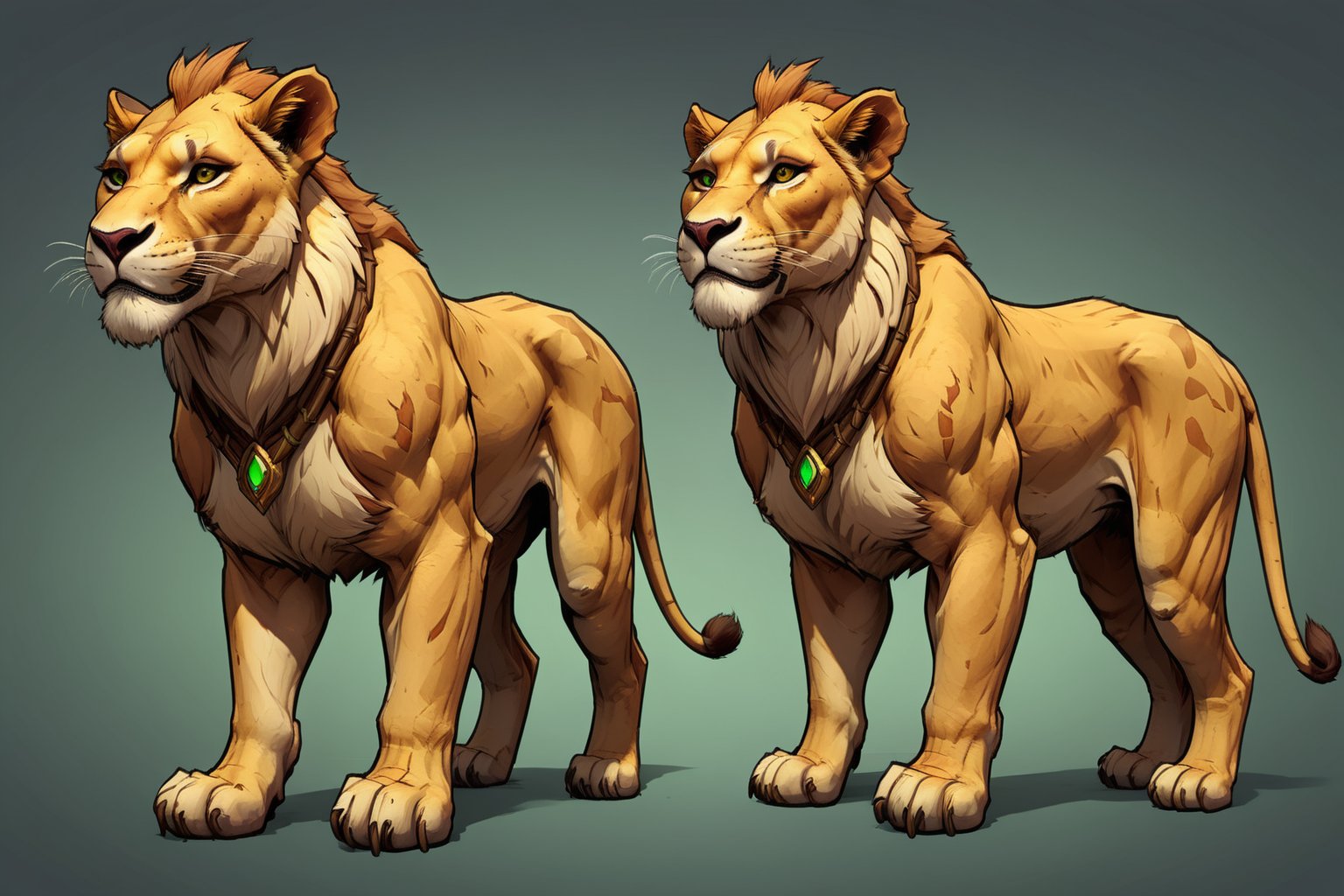 ((Hand Painted, Stylized, Game character, Concept Art,character sheet of a lioness, Stylized Textures, Hand Painted Textures, Cartoon, World of Warcraft style)), Stylized asset,  more detail XL, greg rutkowski, (world of warcraft style asset, artstation style, stylized station, 3d extrude style, flipped normals style), stylized prop,  3d, cartoon proportions,comic book, work of art,  breathtaking lioness , Let the concept merge fantasy and nature in a mix of UHD, sideview


