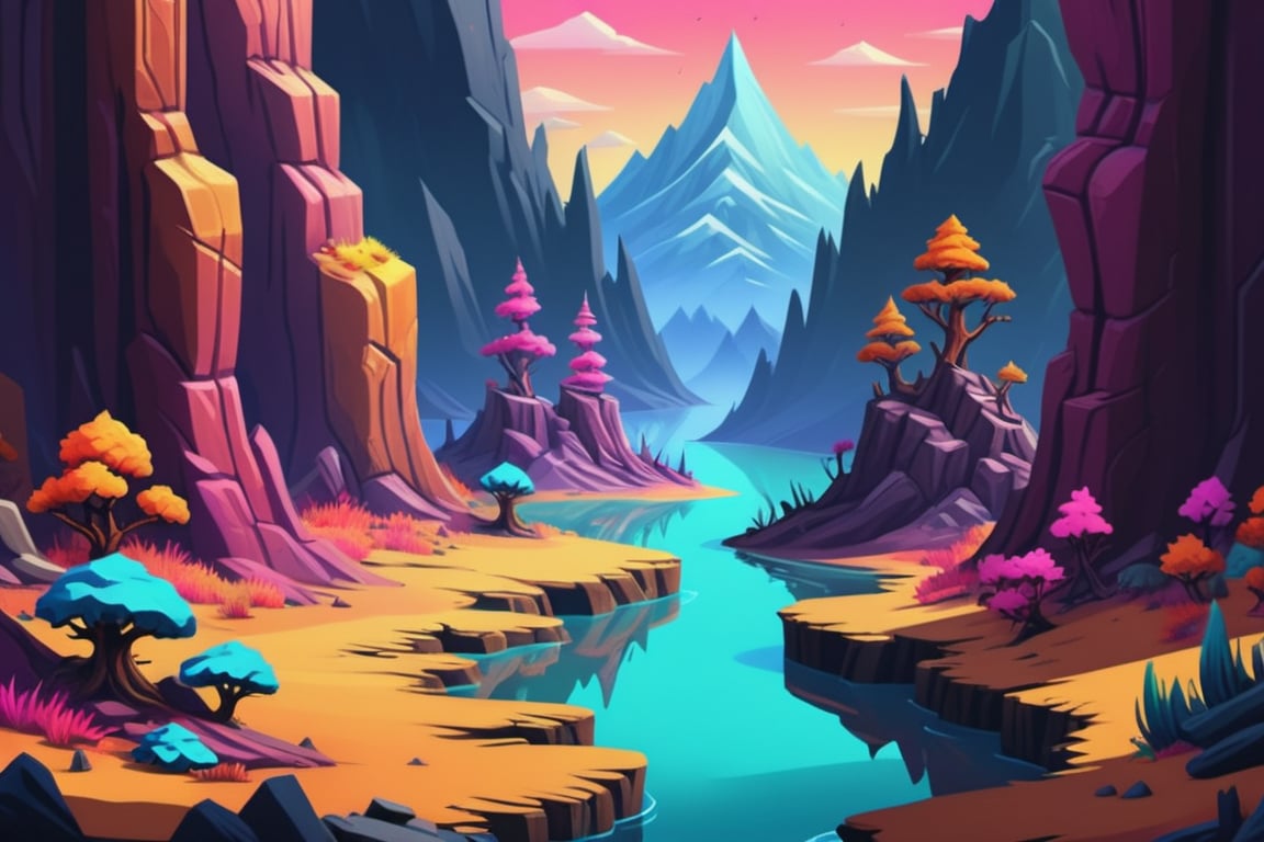 2D sprite of a Stylized landscape, surreal art style with a vibrant color palette, dreamlike landscapes  ,designed for an RTS game. 