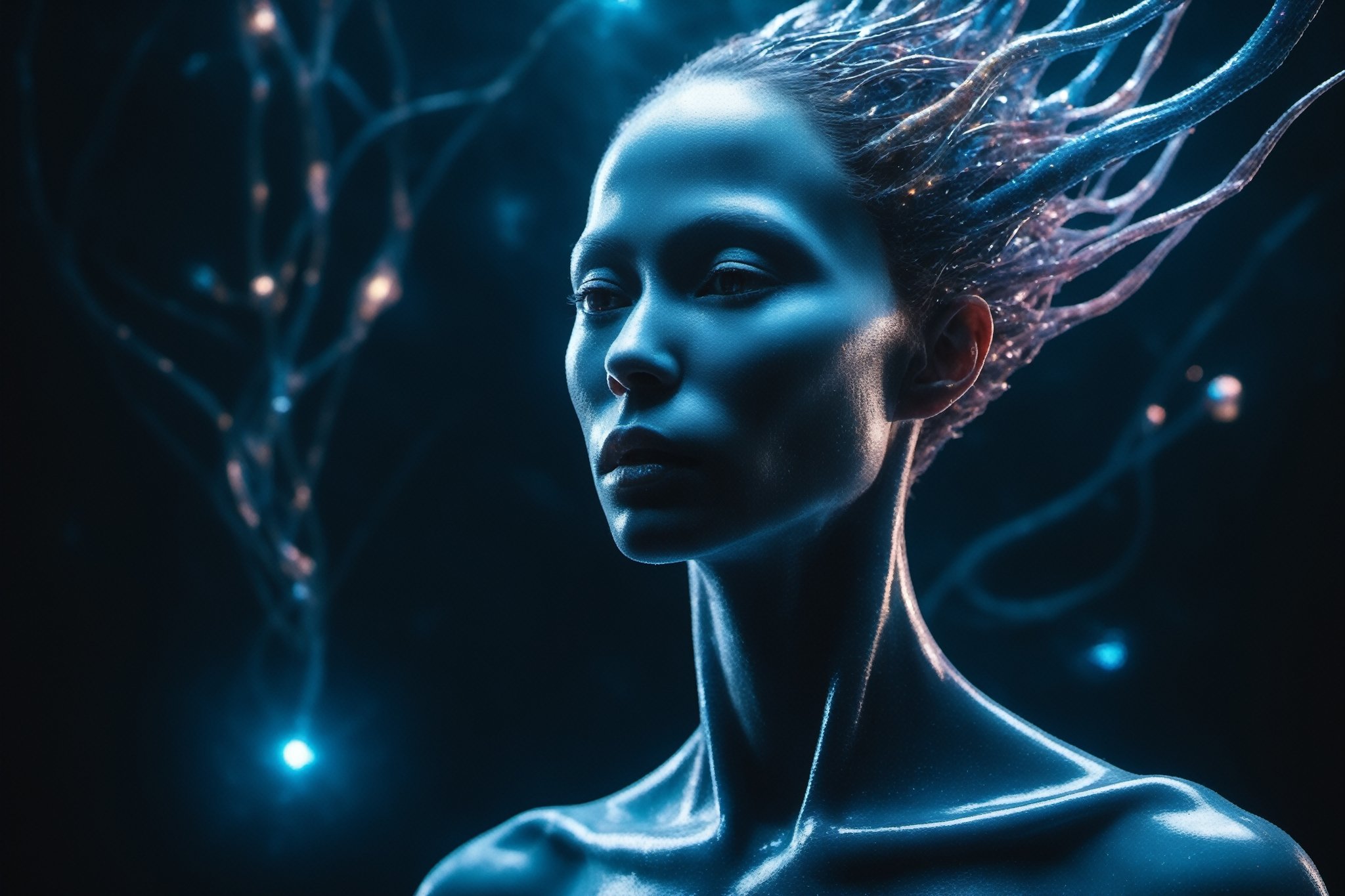 Alien creature in humanoid shape,  with opalescent skin,  slippy_blue_skin:1.3 by IAMRAW369ヅ on Tensor.Art
